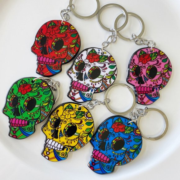 ⚫️Sugar Skull Keychain #1, with keyring, day of the dead, NWT/BOUTIQUE - Picture 1 of 3